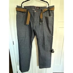 Envy A Sean Combs Co Mens Jeans 44x32 Dark Wash Belted‎ Cotton Straight Leg